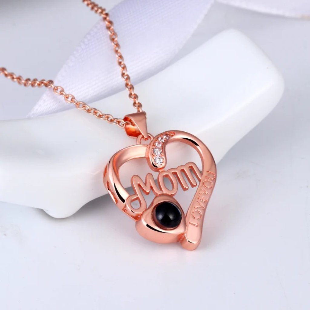 Rose Gold Mom Heart Necklace 100 Languages I Love You Projection Gift Jewelry